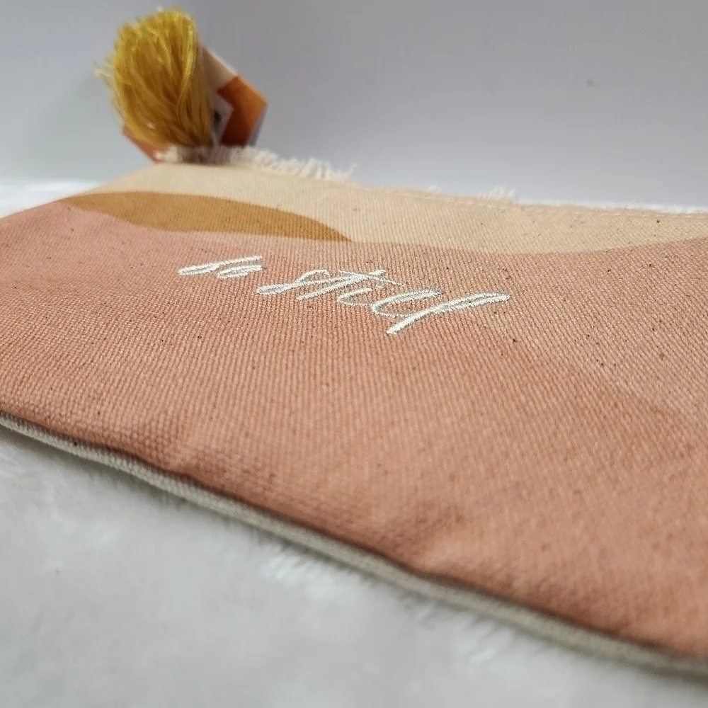 Morgan Harper Nichols Fringe Be Still Cream Canvas Pouch Bag Clutch